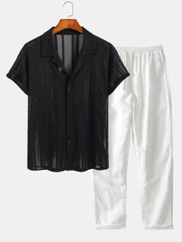Men's Short-Sleeved Shirt and Trousers Two-Piece Set