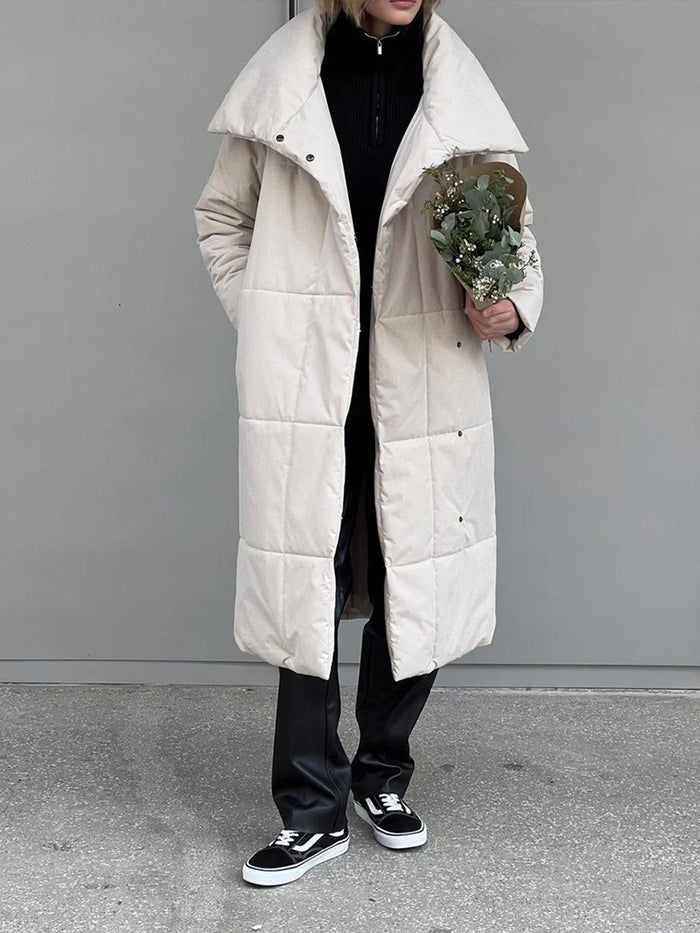 Freya | Long quilted coat with shawl collar and tie belt