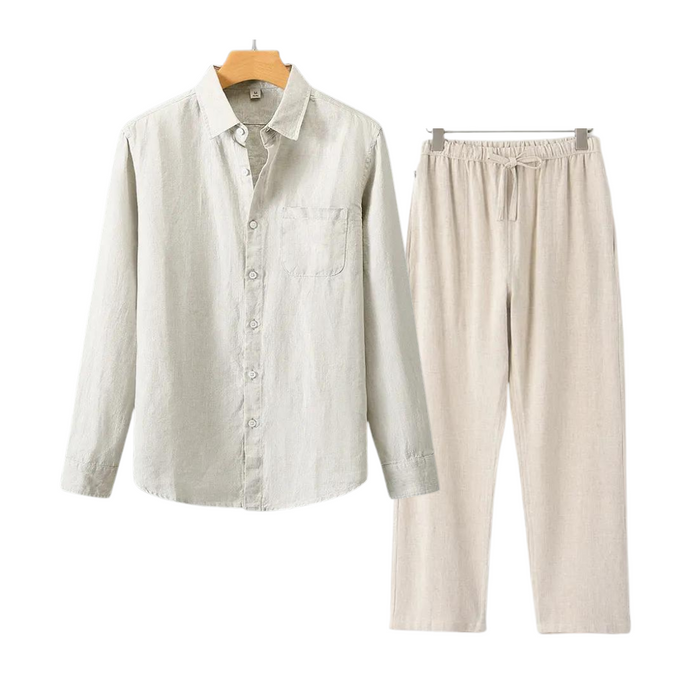 Men's Long-Sleeve Shirt and Trousers Set with Button Front