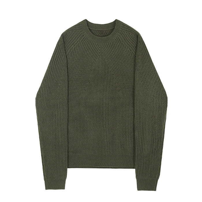 Ribbed Crew-Neck Knitted Jumper with Long Sleeves
