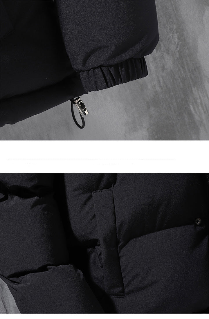 Man wearing a hooded puffer jacket