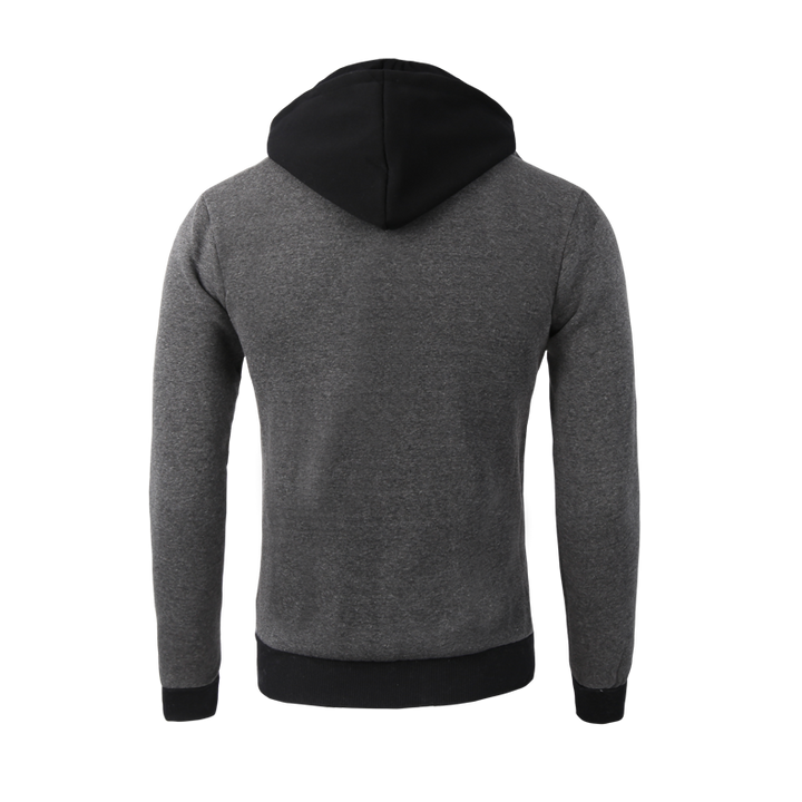 Man in a slim grey zip-up hoodie jacket