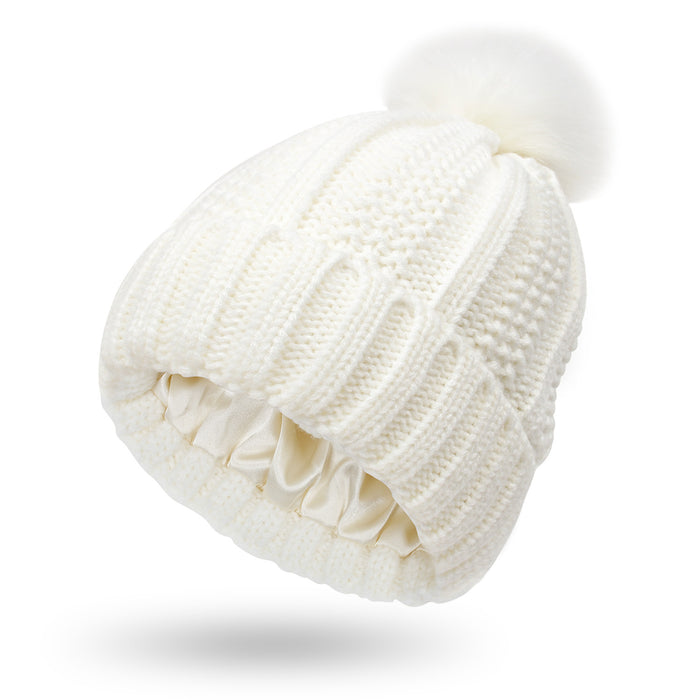 Millie | Chunky knit bobble hat with satin lining