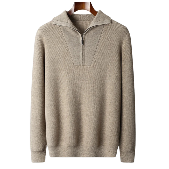 Men's Half-Zip Hooded Jumper with Ribbed Knit