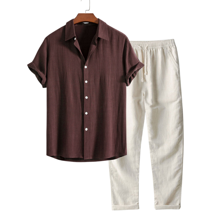 Men's Short-Sleeved Shirt and Trousers Two-Piece Set