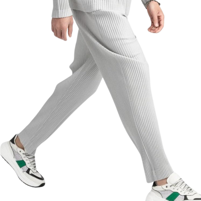 Women's Ribbed Knit Trousers with Elasticated Waist