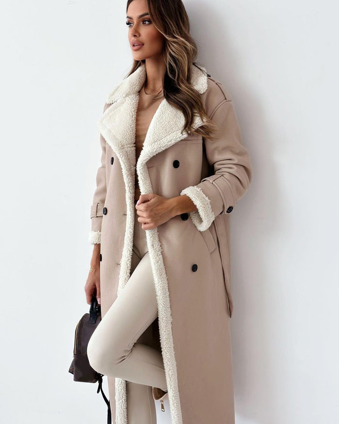 Esme | Long double-breasted coat with belt and wide lapels