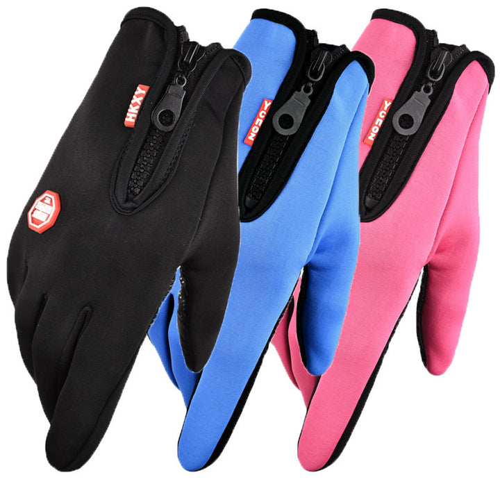 Black touchscreen winter gloves with zip cuff