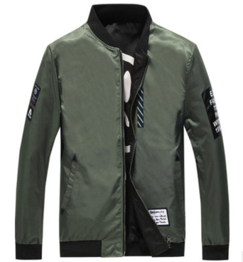 Man wearing a reversible bomber jacket
