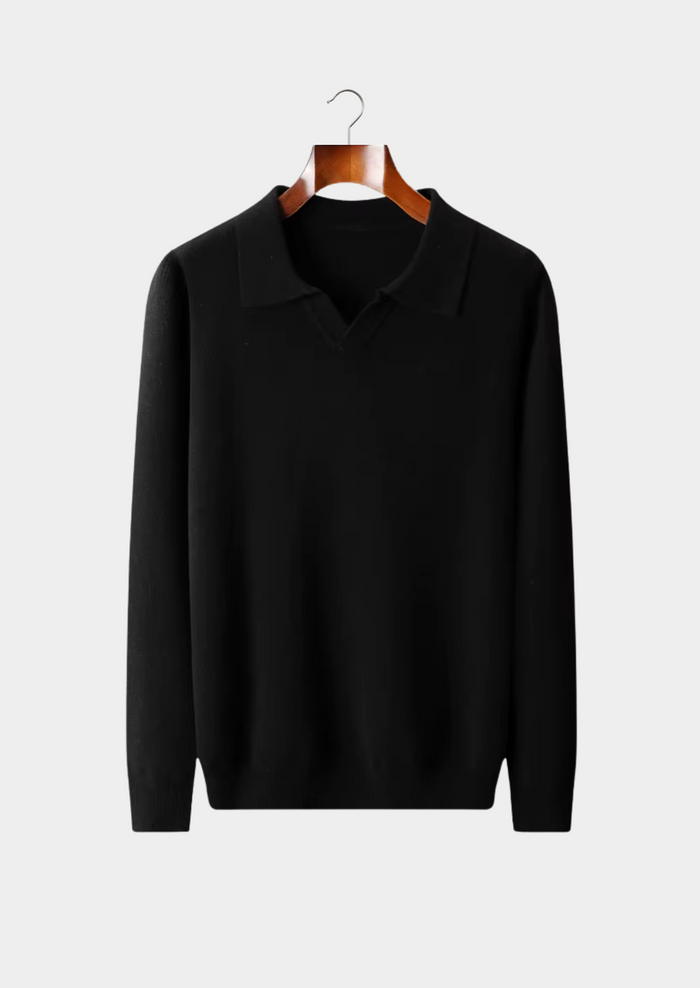 Men's Ribbed Collared Jumper with V-Neck Detail