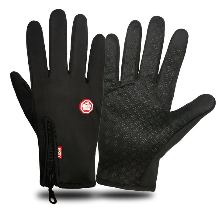 Black touchscreen winter gloves with zip cuff