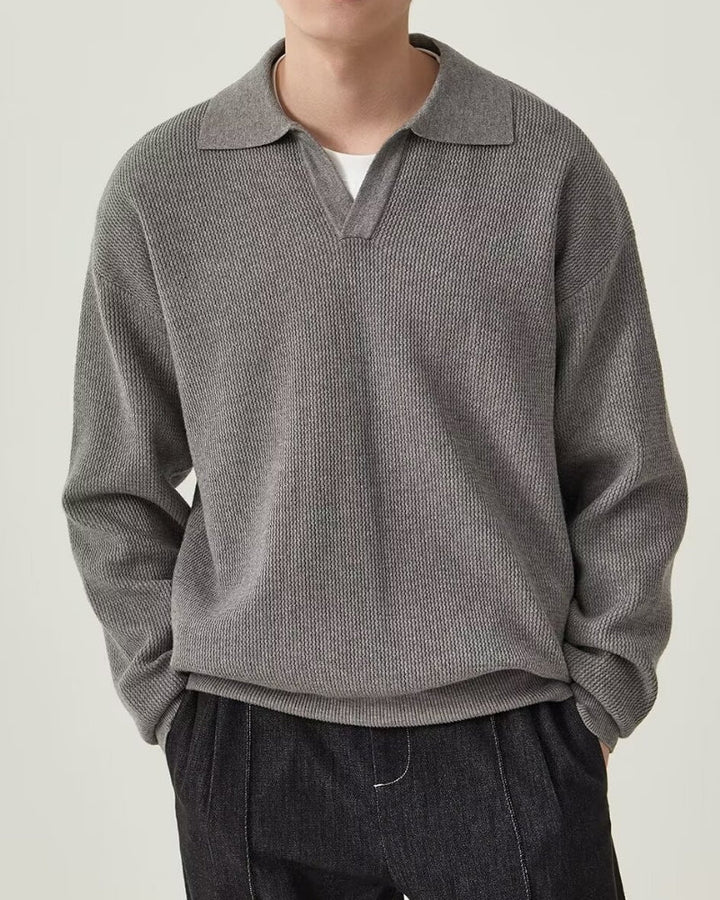 Textured Knit Polo Jumper