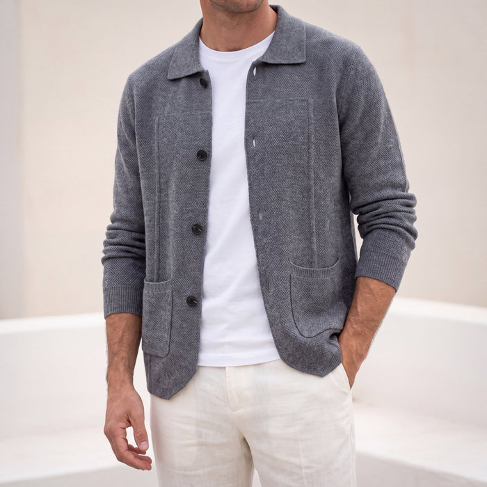 Men's Button-Front Overshirt with Collar and Patch Pockets