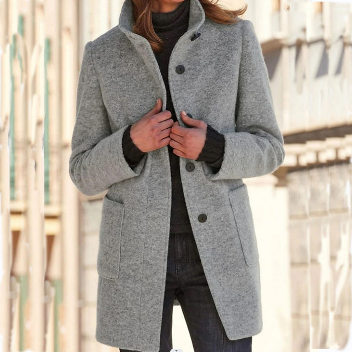 Phoebe | Stand collar coat with button front