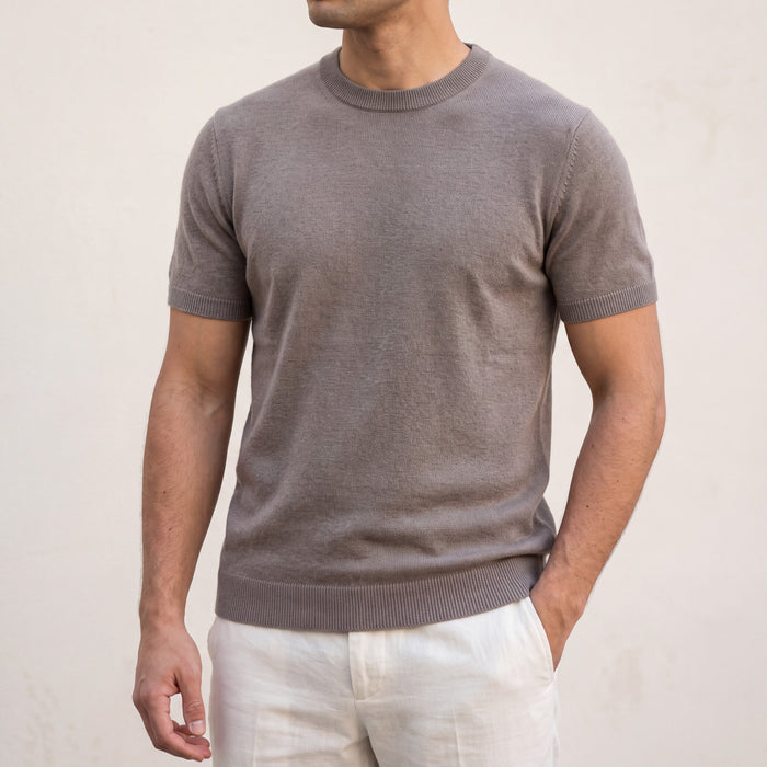 Men's Crew Neck Knit T-Shirt with Short Sleeves