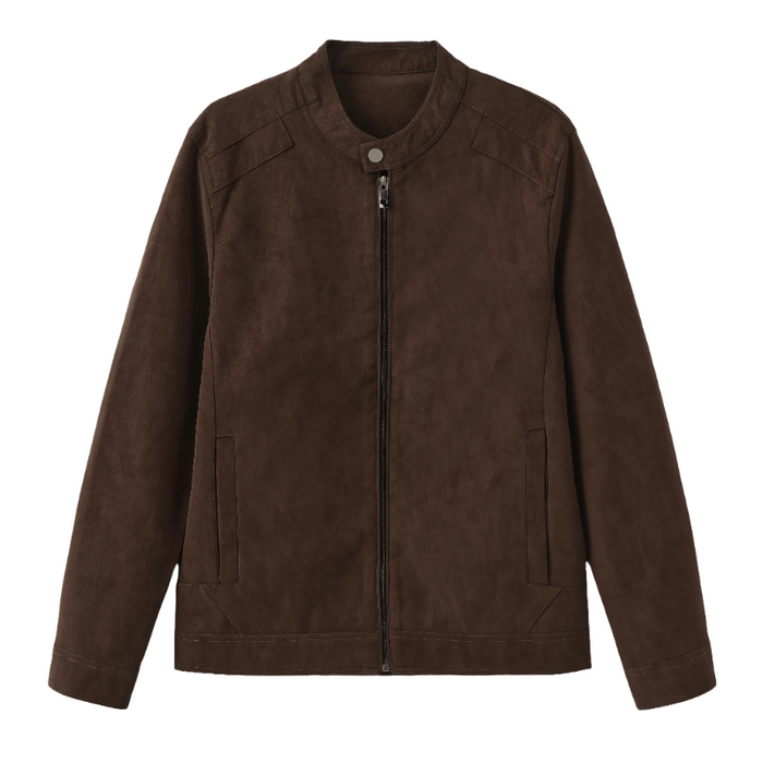 Men's Brown Bomber Jacket with Stand Collar