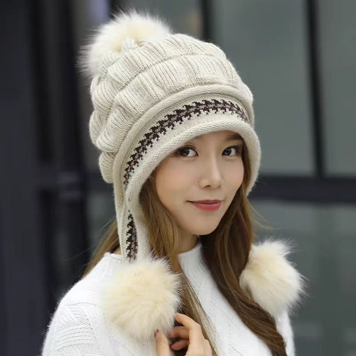 Harriet | Knitted bobble hat with ear flaps and pompom