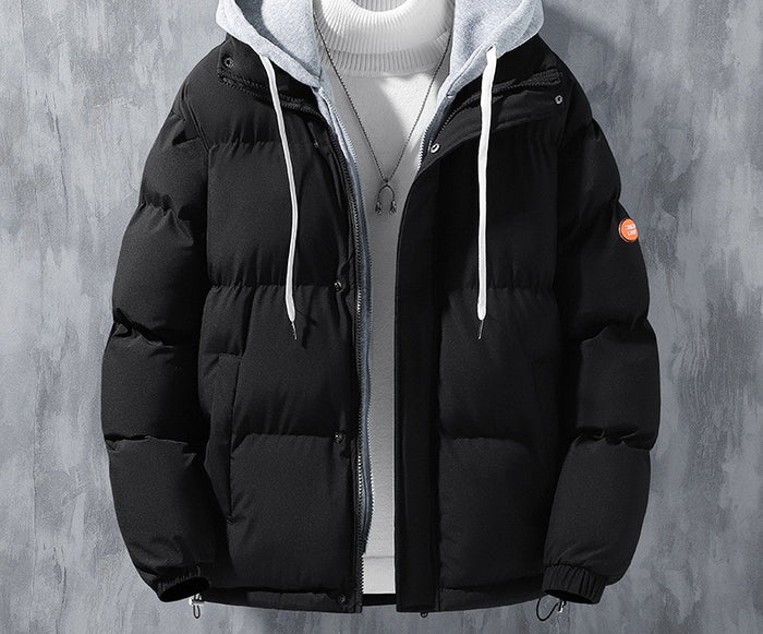 Archie | Men's hooded puffer jacket with layered jersey hood