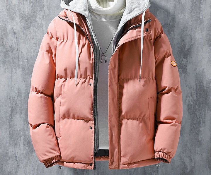 Man wearing a hooded puffer jacket