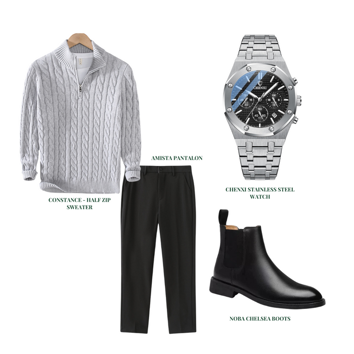 Men's Cable-Knit Half-Zip Jumper with Ribbed Collar