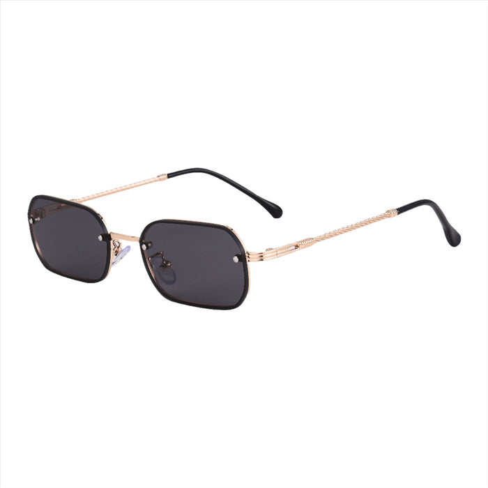 Rimless Rectangle Sunglasses with Metal Temples UV-400
