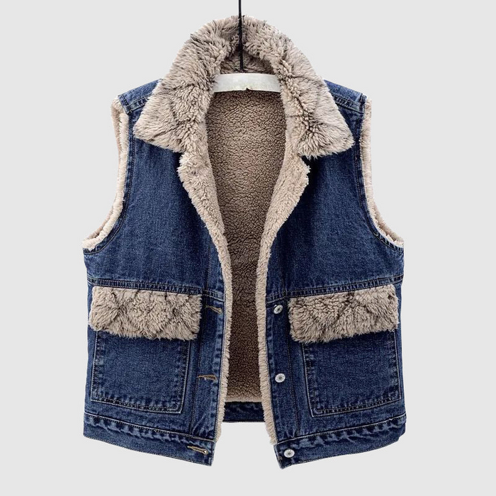 Sherpa-Lined Denim Bodywarmer with Pockets