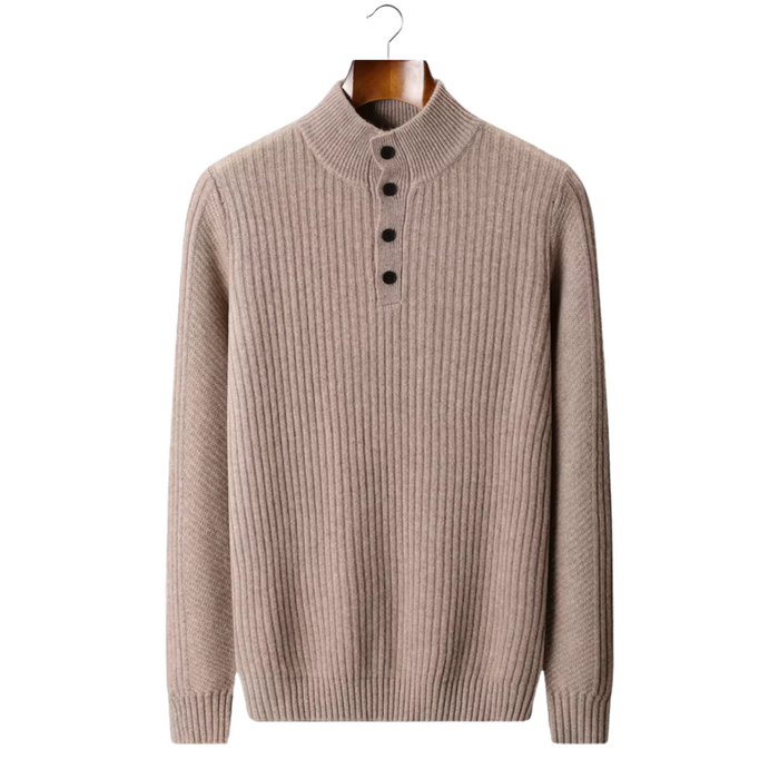 Men's Ribbed Mock-Neck Jumper with Button Detail