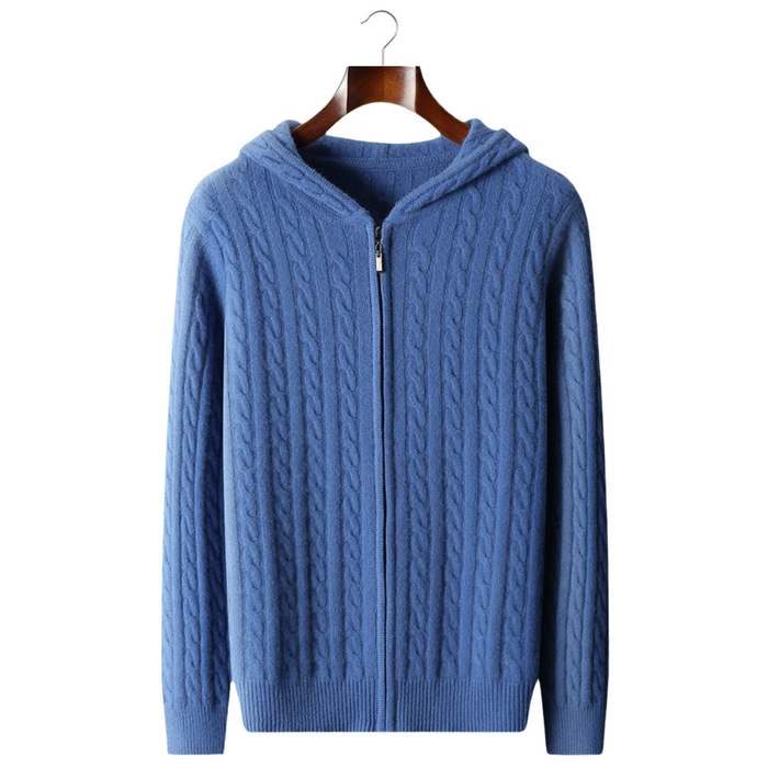Men's Cable-Knit Zip-Up Hoodie with Ribbed Cuffs