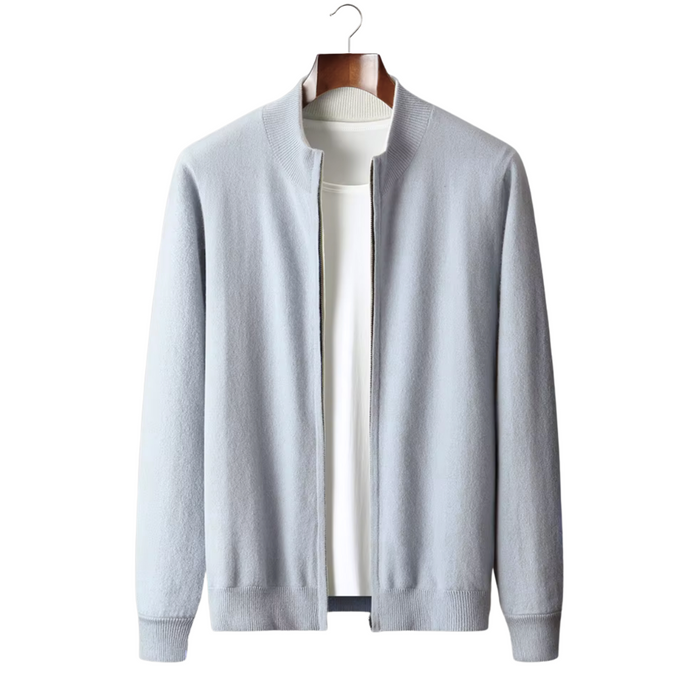 Men's Zip-Front Bomber Cardigan with Ribbed Trim