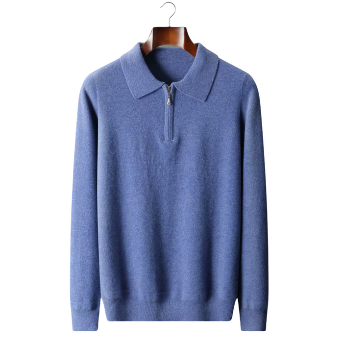 Men's Half-Zip Polo with Collar and Long Sleeves