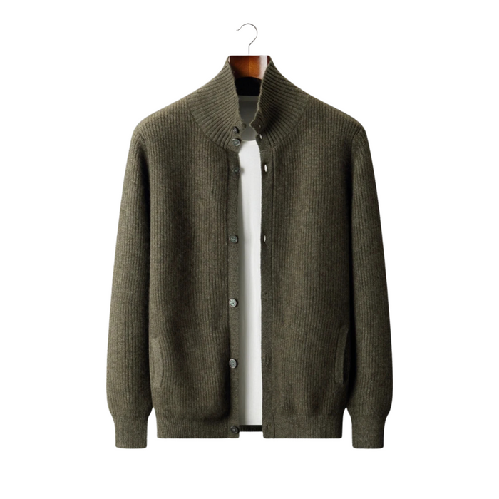 Men's Ribbed High Collar Cardigan with Button Front