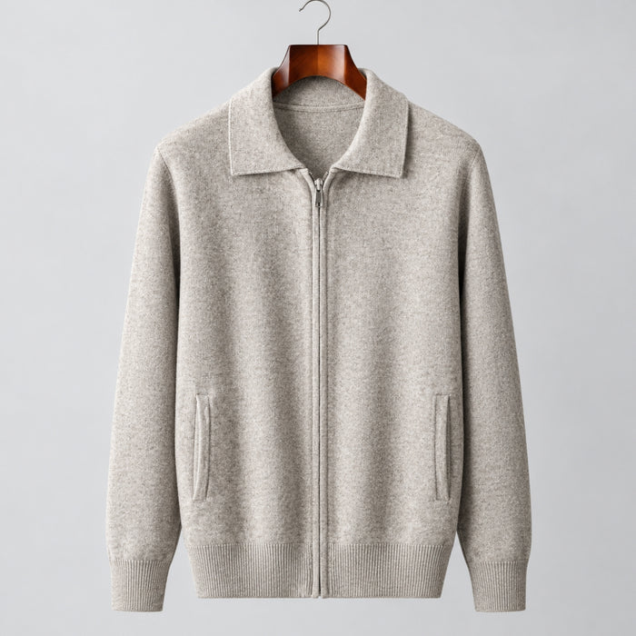 Men's Zip Cardigan with Collar and Ribbed Cuffs