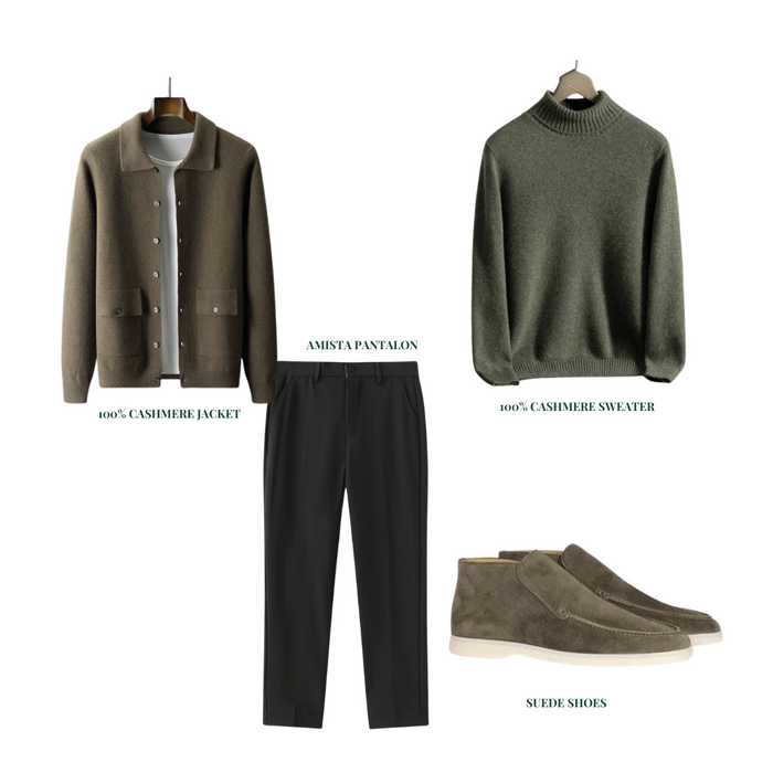 Men's Outfit Set with Jacket Trousers Sweater and Shoes