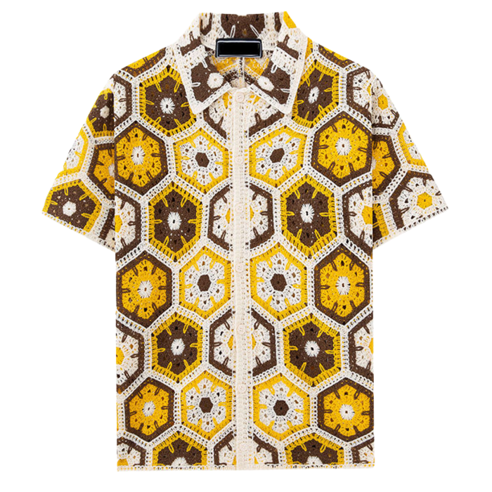 Men's Geometric Knit Short Sleeve Shirt Casual Fit