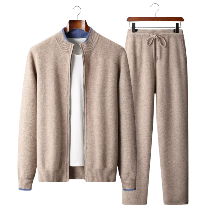 Men's Zip-Up Tracksuit with Contrast Trim and Drawstring Trousers