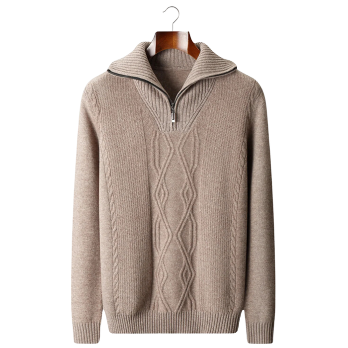 Men's Cable-Knit Quarter-Zip Jumper with Shawl Collar