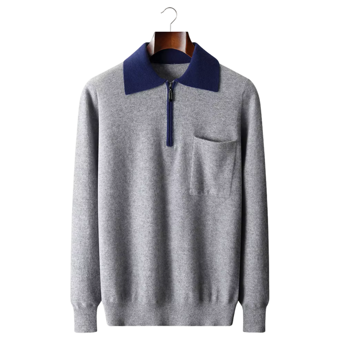 Men's Contrast Collar Half-Zip Polo Jumper with Chest Pocket