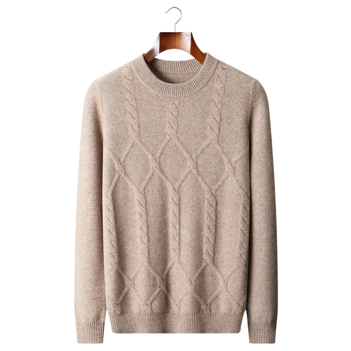 Men's Cable-Knit Crew Neck Jumper Diamond Pattern
