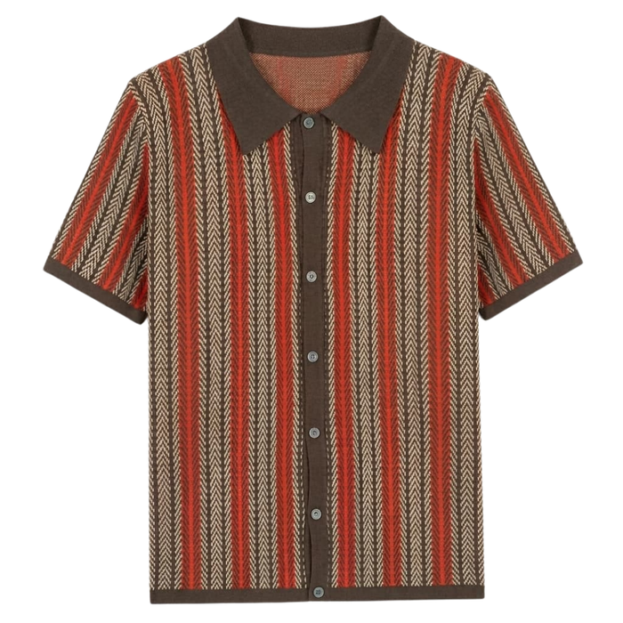 Men's Herringbone Stripe Short Sleeve Shirt Button Front
