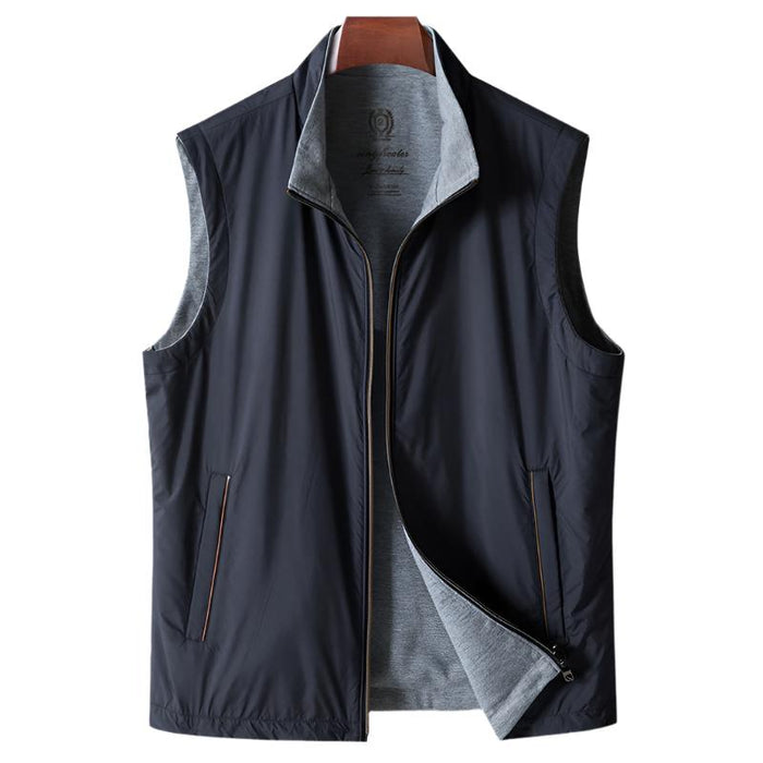 Men's Reversible Gilet with Stand Collar and Zip Pockets