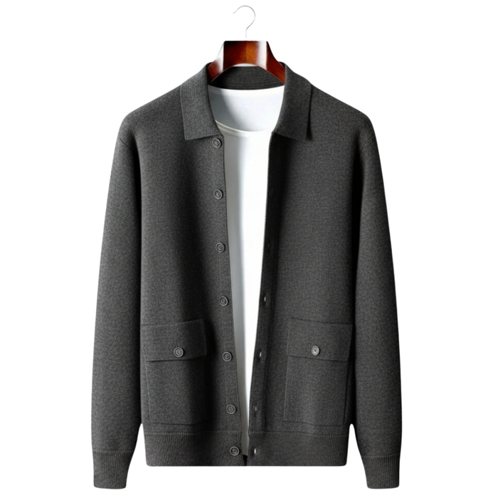 Men's Button-Front Cardigan with Ribbed Cuffs and Hem