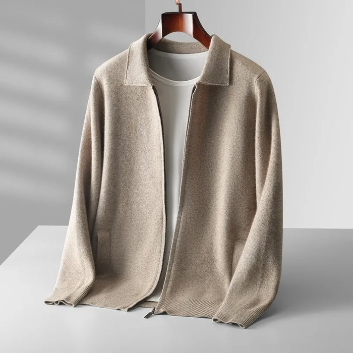 Men's Zip-Up Cardigan with Ribbed Trims and Collar