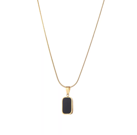 Gold-Tone Black Onyx Pendant Necklace Rectangular Stone