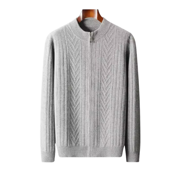 Men's Cable-Knit Zip-Up Cardigan with Stand Collar