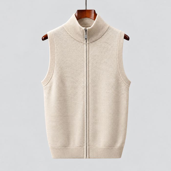 Men's Sleeveless Zip-Up Knit Vest with Mock Neck
