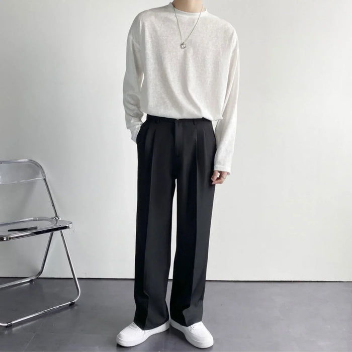 Men's Pleated Wide-Leg Trousers with Front Press