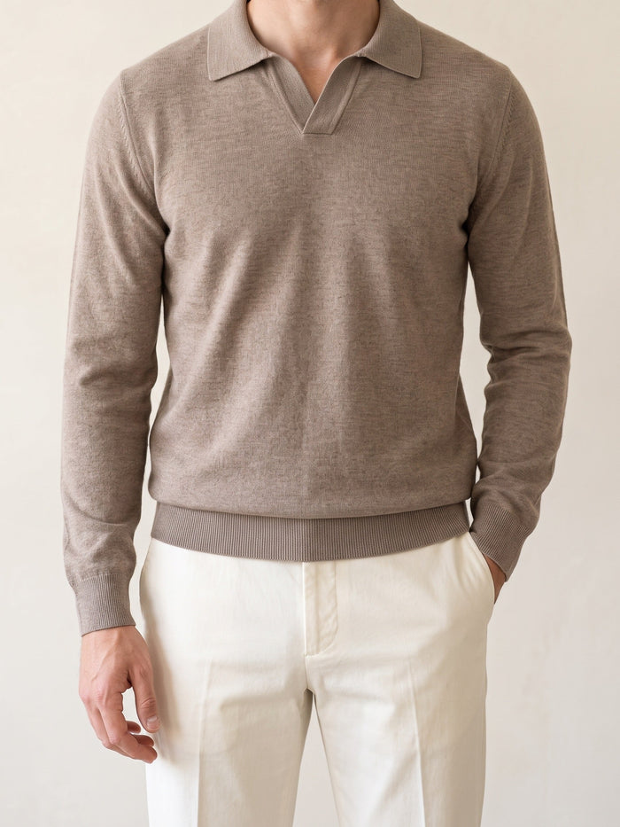 Men's Collared Polo Jumper with Long Sleeves
