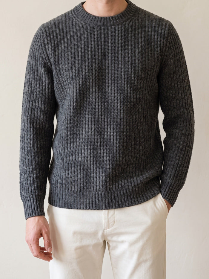 Men's Ribbed Crewneck Jumper Long Sleeve Casual