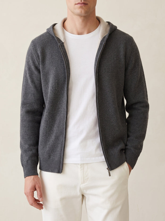 Men's Zip-Up Hoodie with Contrast Hood and Ribbed Cuffs