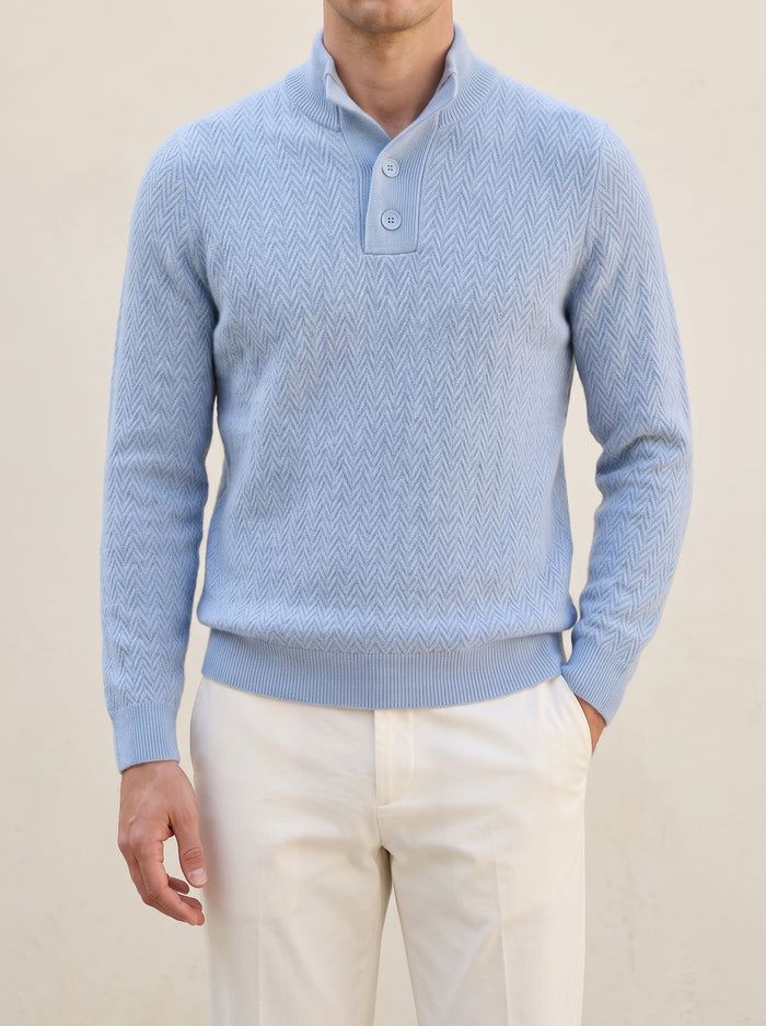 Men's Herringbone Button-Collar Jumper with Ribbed Trim